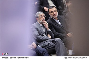 علیرضا زاکانی و حداد عادل در همایش فرهنگیان جبهه متحد اصولگرایان