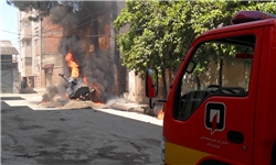 گزارش تصویری آتش‌سوزی یک تانکر قیر شهرداری در گرگان