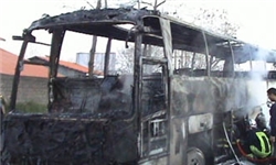 آتش‌سوزی اتوبوس اسکانیا با 42 مسافر در مسیر اردبیل ـ سرچم
