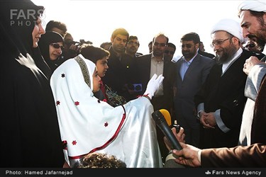 آئین استقبال از آیت الله صادق لاریجانی رئیس قوه قضائیه در فرودگاه استان کرمانشاه