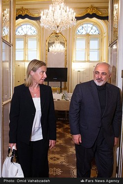 محمد جواد ظریف وزیر امور خارجه ایران و   فدریکا موگرینی مسئول سیاست خارجی اتحادیه اروپا
