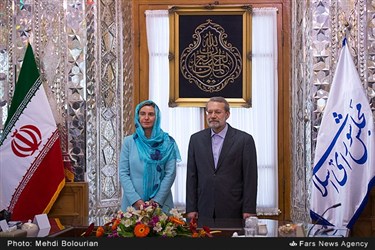 دیدار فدریکا موگرینی مسئول سیاست خارجی اتحادیه اروپا و علی لاریجانی رئیس مجلس شورای اسلامی