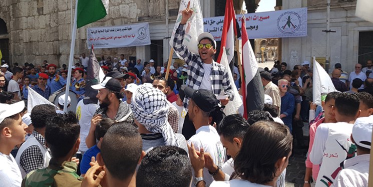 تظاهرات گسترده مردم دمشق در حمایت از فلسطین+تصاویر