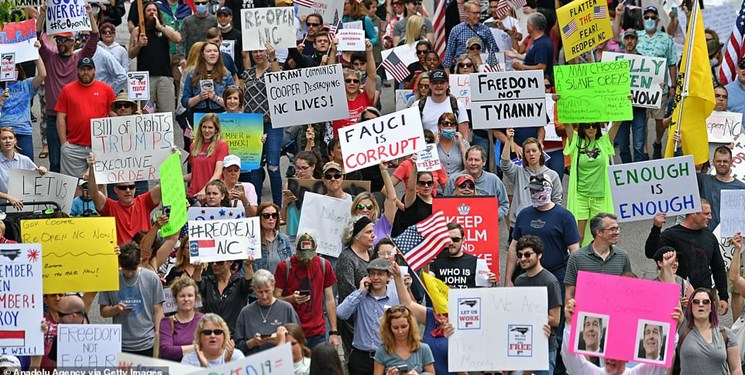 تصاویر |  ادامه تظاهرات‌های هزاران نفری آمریکایی‌ها برای پایان دادن به قرنطینه