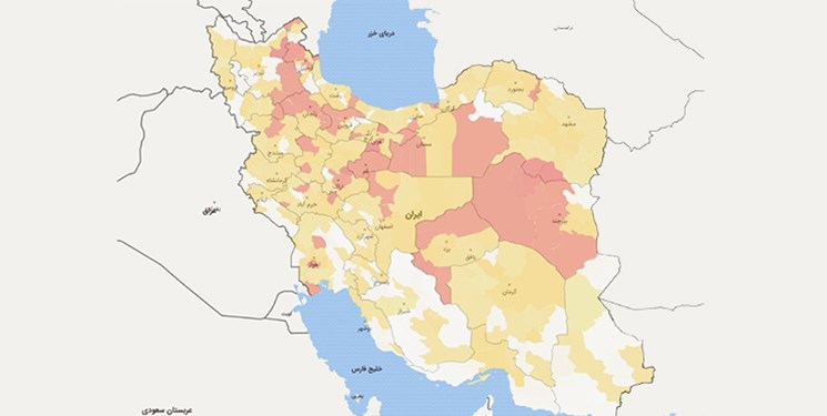 اختصاصی فارس| نقشه پراکندگی کرونا در کشور/ در کدام شهرها وضعیت قرمز است
