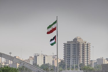 اهتزاز پرچم ایران و فلسطین در پارک جزیره اهواز 