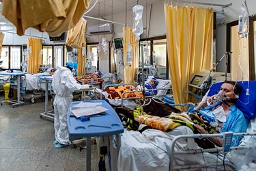 بستری بیماران کرونایی  در بخش  آی سی یو بیمارستان 5 آذر گرگان 