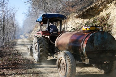 آب‌رسانی اهالی برای مهار آتش‌سوزی 