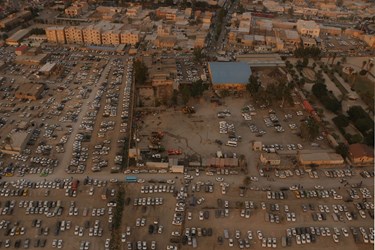 تصاویر هوایی از پارکینگ خودروهای زوار اربعین در شهر مهران