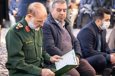  سردار سرتیپ پاسدار محمدجعفر اسدی معاون بازرسی قرارگاه مرکزی خاتم‌الانبیاء در مراسم چهلمین روز درگذشت رستم قاسمی