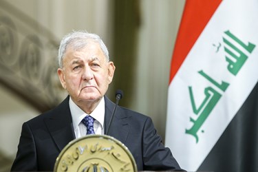  عبداللطیف رشید رئیس‌جمهور عراق در  نشست خبری مشترک روسای جمهور ایران و عراق