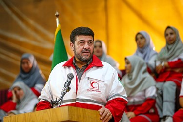 سخنرانی  پیرحسین کولیوند، رئیس جمعیت هلال احمر در مراسم مانور سازمان امداد و نجات هلال احمر