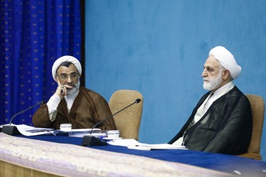 غلامحسین محسنی اژه‌ای رئیس قوه قضاییه در  جلسه شورای عالی انقلاب فرهنگی