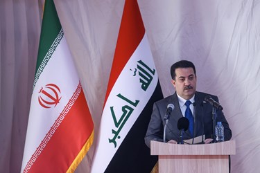 سخنرانی محمد شیاع السودانی نخست وزیر عراق در مراسم آغاز عملیات اجرایی ۳۲ کیلومتر راه آهن شلمچه تا بصره