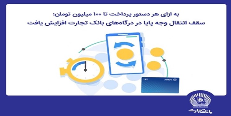 سقف انتقال وجه پایا در درگاه‌های اینترنت‌بانک تجارت افزایش یافت