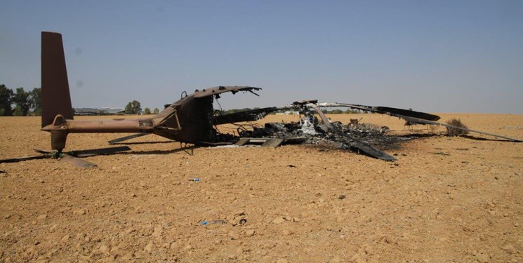تصاویر بالگرد نظامی منهدم شده رژیم صهیونیستی در نزدیکی غزه