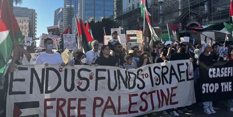 تظاهرات گسترده در شهرهای بزرگ آمریکا در حمایت از فلسطین+فیلم