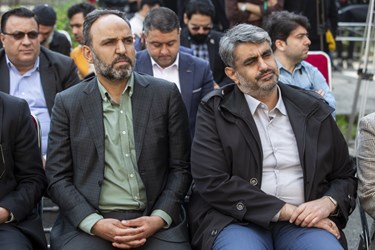 فرشاد مهدی پور معاون مطبوعاتی وزارت فرهنگ و ارشاد اسلامی و ایمان شمسایی معاون مطبوعات داخلی در گردهمایی اهالی رسانه در محکومیت جنایات رژیم صهیونسیتی