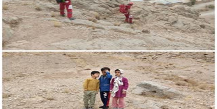 نجات ۳ کودک گرفتار در کوه‌های کرمان توسط امدادگران هلال‌احمر