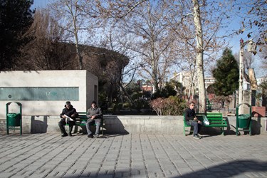 چندین مرد در حال گذراندن اوقات فراغت خود در پارک تئاتر شهر تهران هستند.  19 دی 1402